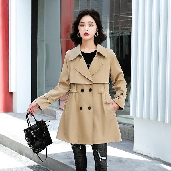 women's trench coats spring/autumn women casual coat double breasted windbreaker elastic waist 2021 office ladies outerwear, Tan;black
women's trench coats spring/autumn women casual coat double breasted windbreaker elastic waist 2021 office ladies outerwear, Tan;black