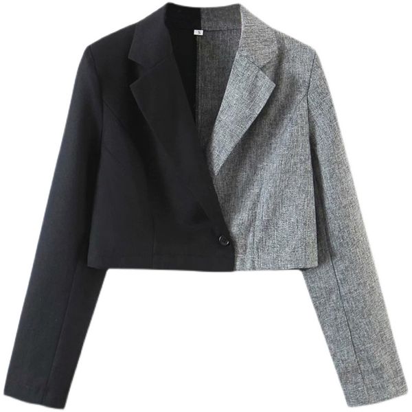 women's suits & blazers spring short blazer women fashion contrast splicing long sleeve notched collar jacket slim small suit fem, White;black
women's suits & blazers spring short blazer women fashion contrast splicing long sleeve notched collar jacket slim small suit fem, White;black
