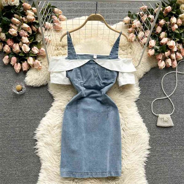 sweet women's fashion slash neck retro denim mini package hip dress short sleeve clothes vestidos de mujer s233 210527, Black;gray
sweet women's fashion slash neck retro denim mini package hip dress short sleeve clothes vestidos de mujer s233 210527, Black;gray