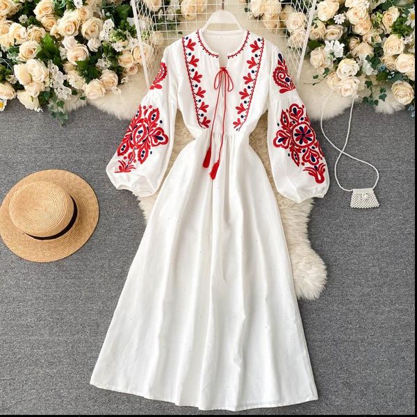 women womens dress autumn dresses bohemian embroidered flower o neck lantern sleeve high waist pleated all match female vestidos gk393, Black;gray
women womens dress autumn dresses bohemian embroidered flower o neck lantern sleeve high waist pleated all match female vestidos gk393, Black;gray