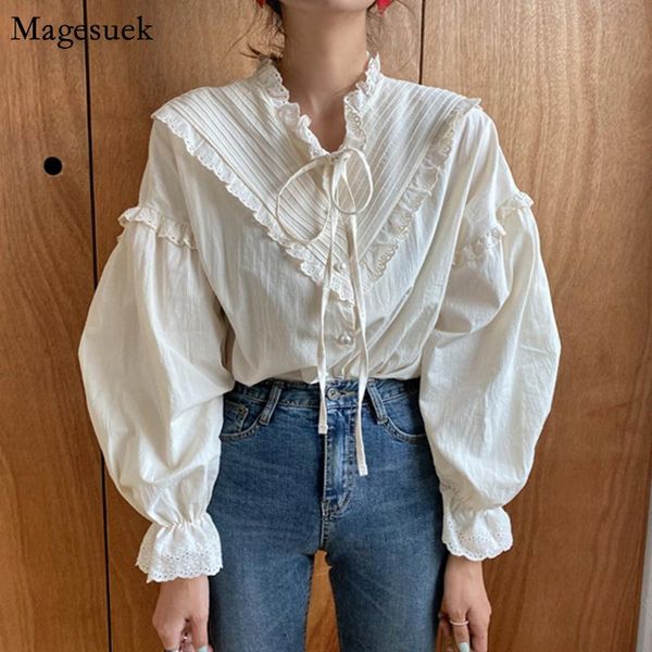 women's blouses & shirts vintage women blouse casual lace cotton white shirt bow lantern sleeve button v neck loose blusas 9580
women's blouses & shirts vintage women blouse casual lace cotton white shirt bow lantern sleeve button v neck loose blusas 9580