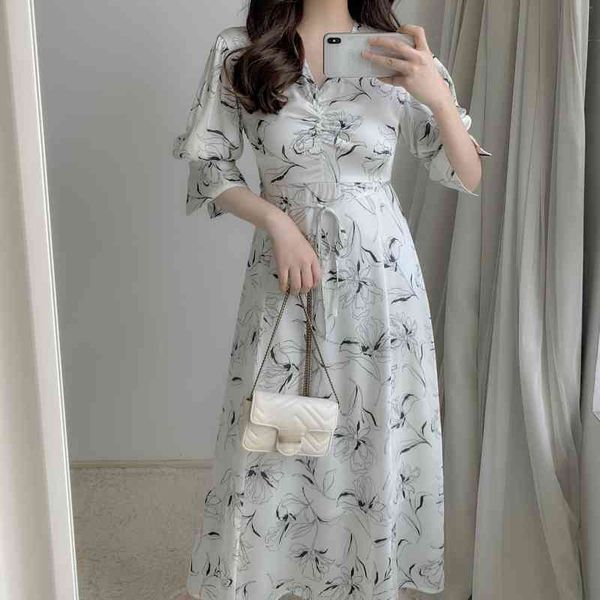 v neck pullover puff long sleeve dress women vintage print spring long vestidos high waist hip a line robe ol slim 210514, Black;gray
v neck pullover puff long sleeve dress women vintage print spring long vestidos high waist hip a line robe ol slim 210514, Black;gray