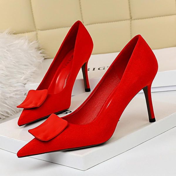 dress shoes luxury women wedding high heels square buckle flock woman pumps pointed toe party thin arrival, Black
dress shoes luxury women wedding high heels square buckle flock woman pumps pointed toe party thin arrival, Black