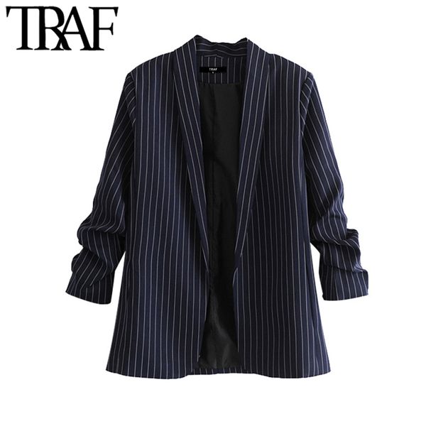 traf women fashion office wear striped blazer coat vintage three quarter sleeve pockets female outerwear chic 210415, Black;brown
traf women fashion office wear striped blazer coat vintage three quarter sleeve pockets female outerwear chic 210415, Black;brown