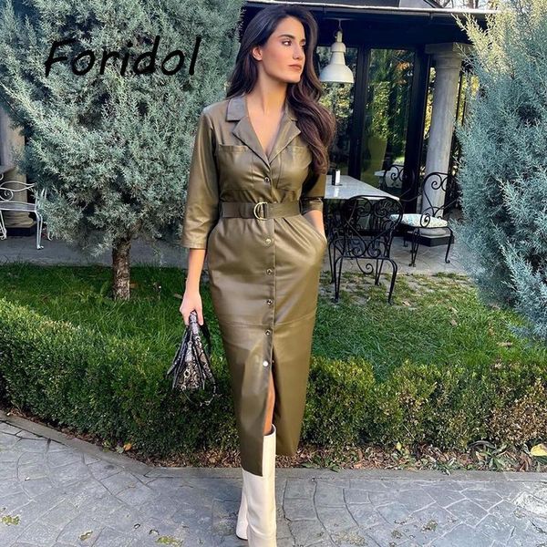 casual dresses foridol vintage streetwear pu leather midi dress women clothing belt button up long robe vestidos french style 2021, Black;gray
casual dresses foridol vintage streetwear pu leather midi dress women clothing belt button up long robe vestidos french style 2021, Black;gray