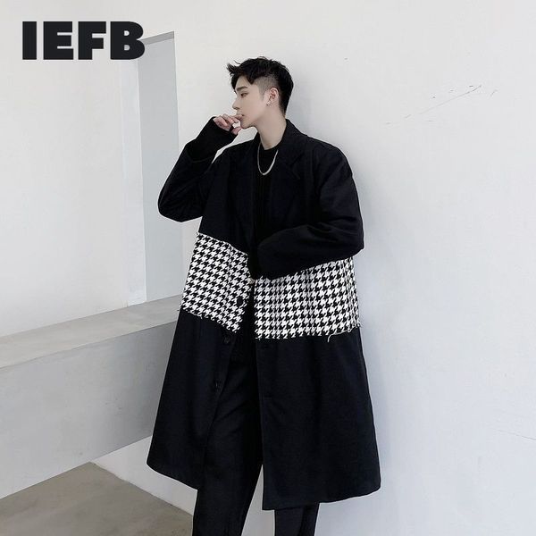 iefb loose thick black white plaid patchwork oversized woolen coat men's mid length single breasted long clothes 9y4748 210524
iefb loose thick black white plaid patchwork oversized woolen coat men's mid length single breasted long clothes 9y4748 210524