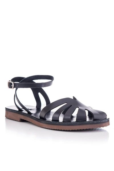 sandals handmade genuine leather black women 's sandals-3015