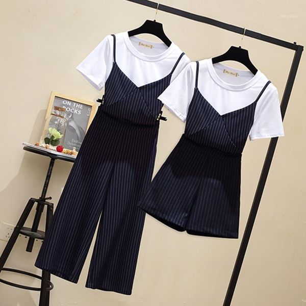 plus size tracksuits striped three set female fashion white short sleeve t-shirt strap wide leg pant suits 3 piece outfits summer, Black
plus size tracksuits striped three set female fashion white short sleeve t-shirt strap wide leg pant suits 3 piece outfits summer, Black