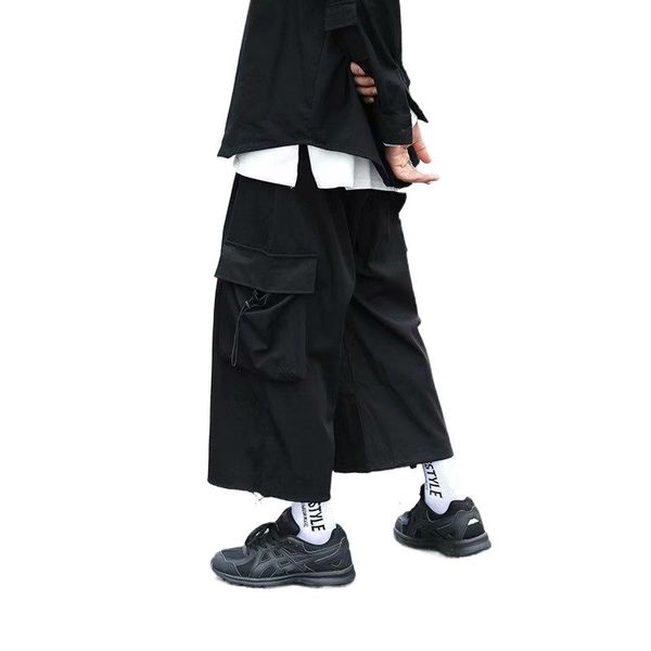 men's pants drop wide-legged tide work autumn thin straight loose seven or eight points in shorts, Black
men's pants drop wide-legged tide work autumn thin straight loose seven or eight points in shorts, Black
