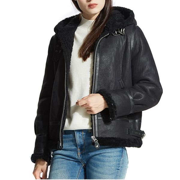 women's fur & faux hiver women winter natural sheep jacket short coat sheepskin hooded with geniune wool manteau femme, Black
women's fur & faux hiver women winter natural sheep jacket short coat sheepskin hooded with geniune wool manteau femme, Black