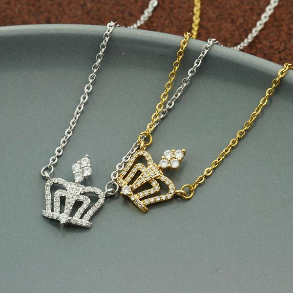 pendant necklaces 10pcs gold color collier femme crystal jewelry classics stainless steel chain cz king crown necklace women wedding gift, Silver
pendant necklaces 10pcs gold color collier femme crystal jewelry classics stainless steel chain cz king crown necklace women wedding gift, Silver