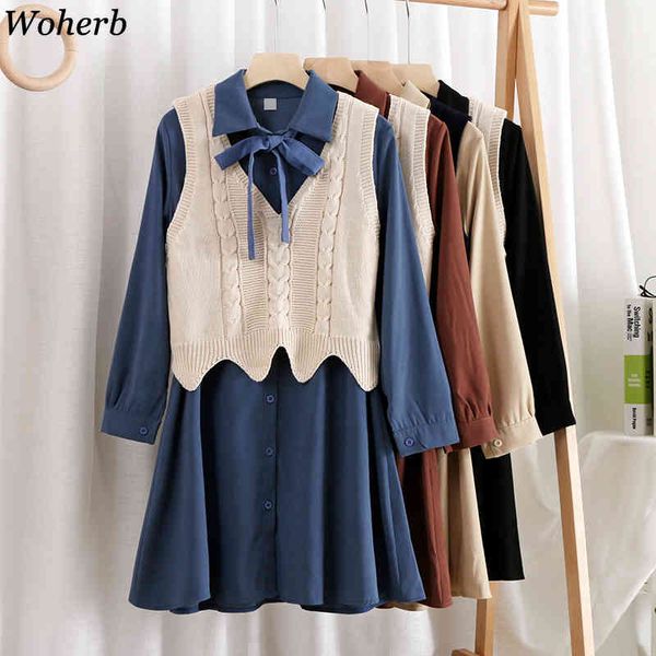 fall clothes two piece outfits for women knitted vest slim fit dress korean temperament suit female roupas 2 piece set 210417, White
fall clothes two piece outfits for women knitted vest slim fit dress korean temperament suit female roupas 2 piece set 210417, White