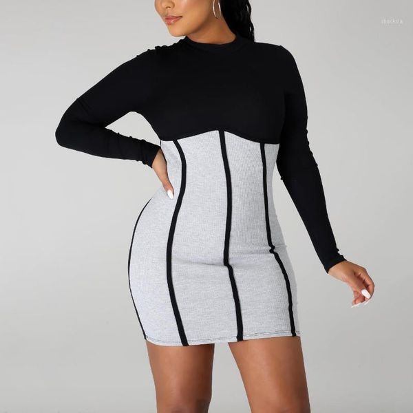 fall 2021 women trendy long sleeve dress patchwork slim bodycon mini length elegant for evening night party vestidos mujer casual dresses, Black;gray
fall 2021 women trendy long sleeve dress patchwork slim bodycon mini length elegant for evening night party vestidos mujer casual dresses, Black;gray