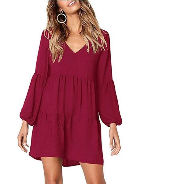 autumn spring women long lantern sleeve mini dress solid color v neck ruffled a-line office casual puloru dresses, Black;gray
autumn spring women long lantern sleeve mini dress solid color v neck ruffled a-line office casual puloru dresses, Black;gray