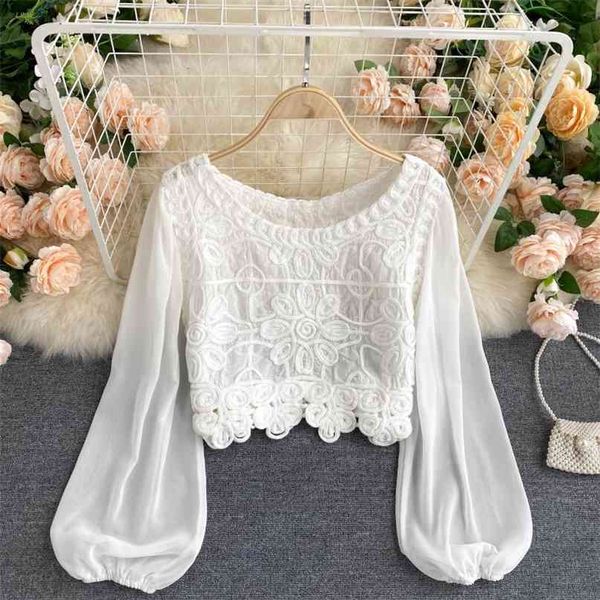 women fashion sweet mesh splicing short round neck long sleeve 3d embroidery slim shirt blosue r778 210527, White
women fashion sweet mesh splicing short round neck long sleeve 3d embroidery slim shirt blosue r778 210527, White