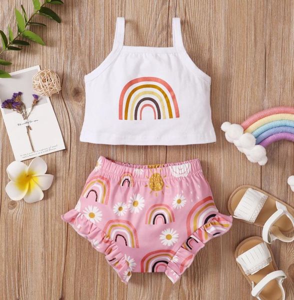 clothing sets 2 pcs born baby girls summer outfits rainbow print spaghetti strap square collar camisole ruffled shorts, White
clothing sets 2 pcs born baby girls summer outfits rainbow print spaghetti strap square collar camisole ruffled shorts, White