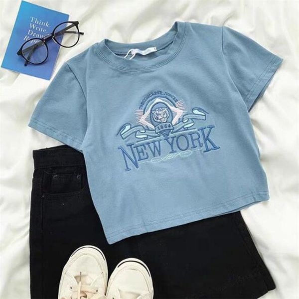 women's t-shirt embroidery t shirt women european american style short sleeve o neck length woman, White
women's t-shirt embroidery t shirt women european american style short sleeve o neck length woman, White