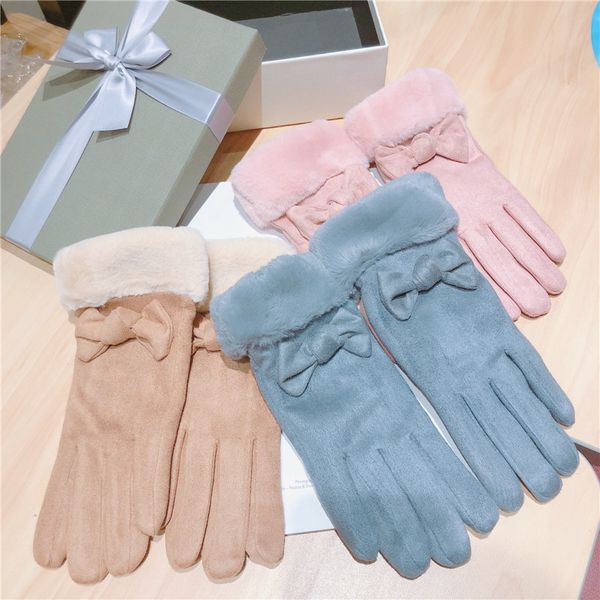 women new korean touch gloves screen five fingers simple bow thick female winter cashmere student gloves, Blue;gray
women new korean touch gloves screen five fingers simple bow thick female winter cashmere student gloves, Blue;gray