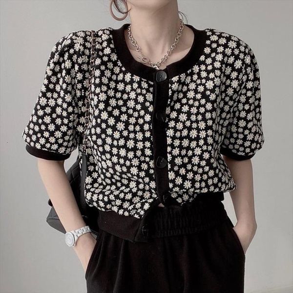 women floral printed knitted cardigans sweater spring blue daisy print crop casual loose knitwear outerwear, White;black
women floral printed knitted cardigans sweater spring blue daisy print crop casual loose knitwear outerwear, White;black