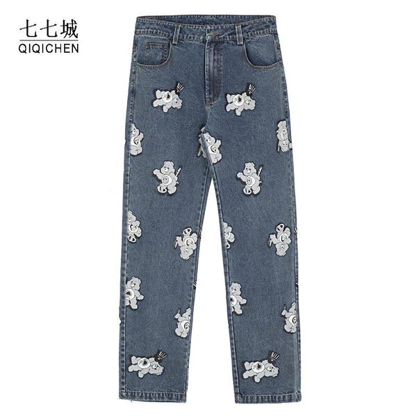 men's jeans denim pants streetwear men bear patch straight casual harajuku hip hop jogger loose 2021 spring autumn, Blue
men's jeans denim pants streetwear men bear patch straight casual harajuku hip hop jogger loose 2021 spring autumn, Blue