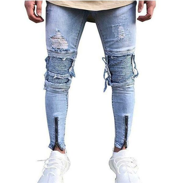 men's jeans men's skinny full ripped frayed distressed denim pencil pants hole scratched fashion summer zipper plain casual trouser, Blue
men's jeans men's skinny full ripped frayed distressed denim pencil pants hole scratched fashion summer zipper plain casual trouser, Blue