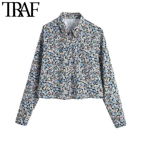 women fashion floral print loose cropped blouses vintage long sleeve button-up female shirts chic 210507, White
women fashion floral print loose cropped blouses vintage long sleeve button-up female shirts chic 210507, White