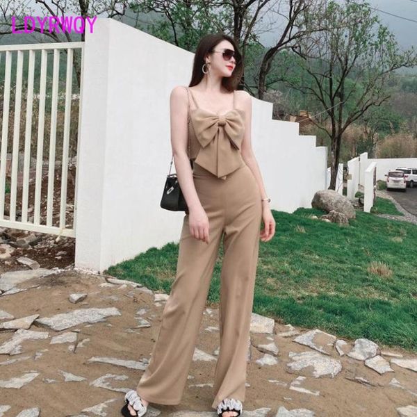 women's two piece pants ldyrwqy 2021temperament bow tie sling summer style khaki wide-leg ladies fashion suit office lady, White
women's two piece pants ldyrwqy 2021temperament bow tie sling summer style khaki wide-leg ladies fashion suit office lady, White