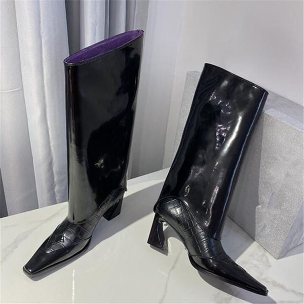 boots 2021 design shoes woman patent leather chunky high heels mixed crocodile zapatillas mujer knee square toe botas, Black
boots 2021 design shoes woman patent leather chunky high heels mixed crocodile zapatillas mujer knee square toe botas, Black