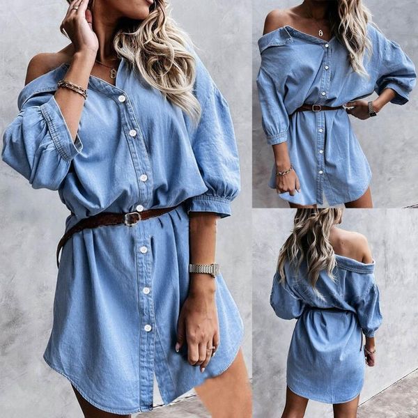 casual dresses women denim dress ladies trendy middle waist seven minute sleeve cardigan solid color off shoulder, Black;gray
casual dresses women denim dress ladies trendy middle waist seven minute sleeve cardigan solid color off shoulder, Black;gray