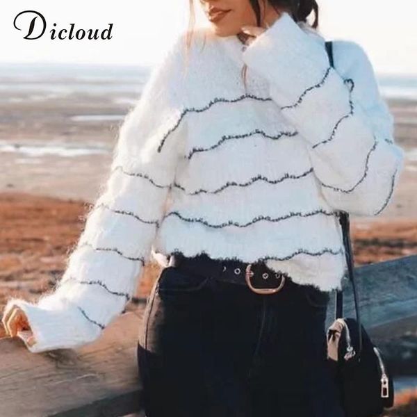 women's sweaters dicloud casual o neck white sweater for women long sleeve striped pullovers 2021 autumn loose warm jumper winter jerse, White;black
women's sweaters dicloud casual o neck white sweater for women long sleeve striped pullovers 2021 autumn loose warm jumper winter jerse, White;black