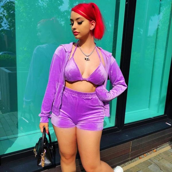 women's tracksuits somoshein lovely halter vest three piece sets pure color long sleeve hooded coat basic crop elastic shorts suits, Gray
women's tracksuits somoshein lovely halter vest three piece sets pure color long sleeve hooded coat basic crop elastic shorts suits, Gray