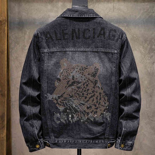 men's jackets denim 2021 high-end casual spring and autumn tide brand leopard head diamond elastic young men, Black;brown
men's jackets denim 2021 high-end casual spring and autumn tide brand leopard head diamond elastic young men, Black;brown