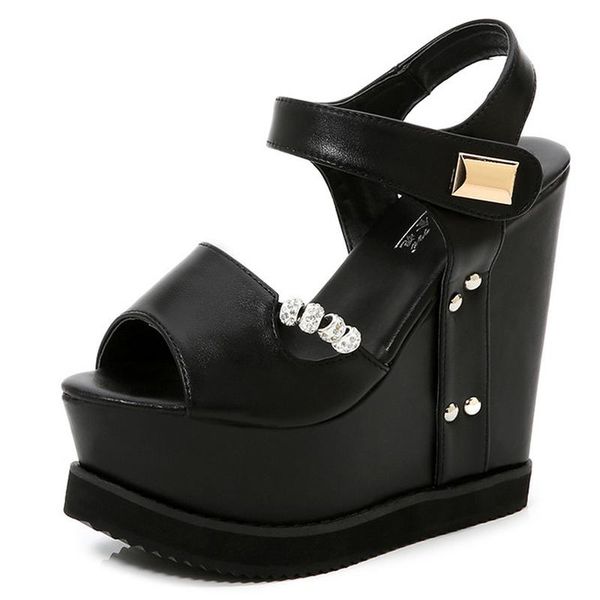 pure color classic fish mouth waterproof platform heighten sponge cake thick bottom slope heel sandal zyw sandals, Black
pure color classic fish mouth waterproof platform heighten sponge cake thick bottom slope heel sandal zyw sandals, Black