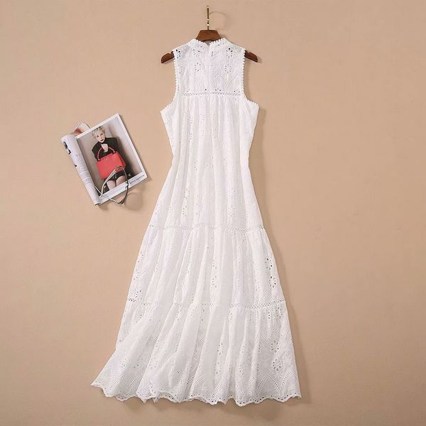 dress white summer casual beach women allover hollow out embroidery sleeveless cotton long maxi dress, Black;gray
dress white summer casual beach women allover hollow out embroidery sleeveless cotton long maxi dress, Black;gray