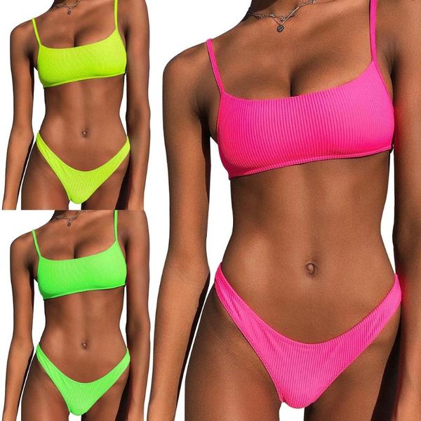 2pcs bikini set women spaghetti strap bandeau ribbed padded swimsuit high cut triangle thong neon solid color bathing suit one-piece su
2pcs bikini set women spaghetti strap bandeau ribbed padded swimsuit high cut triangle thong neon solid color bathing suit one-piece su