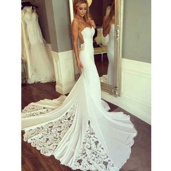 backless boho wedding dress long train spagheti straps mermaid lace appliques bohemian beach bridal gowns charming bride dresses vestidos, White
backless boho wedding dress long train spagheti straps mermaid lace appliques bohemian beach bridal gowns charming bride dresses vestidos, White