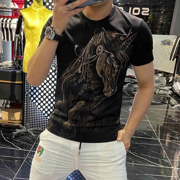 men's hoodies & sweatshirts summer european american t shirt gold high-end drilling cotton short sleeve exquisite design business breat, Black
men's hoodies & sweatshirts summer european american t shirt gold high-end drilling cotton short sleeve exquisite design business breat, Black