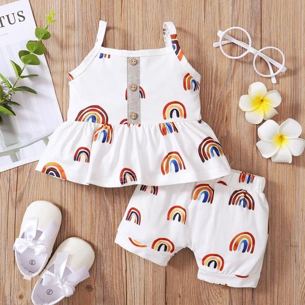 clothing sets clothes suit for baby girls sleeveless rainbow printed sling frilled vest + shorts casual set vetement enfant fille, White
clothing sets clothes suit for baby girls sleeveless rainbow printed sling frilled vest + shorts casual set vetement enfant fille, White