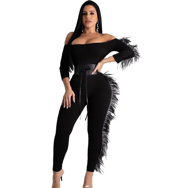 est slash neck jumpsuits feather side three quarter sleeves half backless ny rompers for women party club wear no belt, Black;white
est slash neck jumpsuits feather side three quarter sleeves half backless ny rompers for women party club wear no belt, Black;white