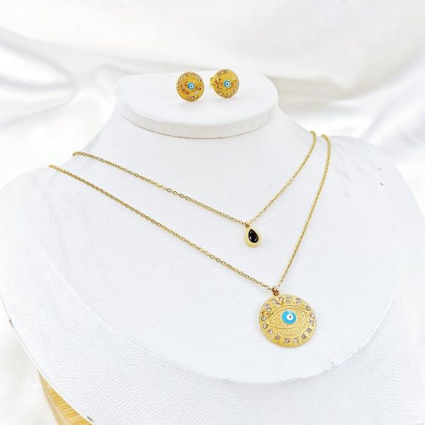 earrings & necklace stainless steel jewelry set classic design gold eye double pendant valentine's day gift, Silver
earrings & necklace stainless steel jewelry set classic design gold eye double pendant valentine's day gift, Silver