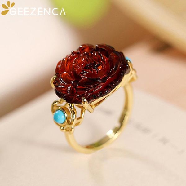 cluster rings geezenca 925 sterling silver gold plated red amber rose ring for women turquoise flower trendy open fine jewelry party, Golden;silver
cluster rings geezenca 925 sterling silver gold plated red amber rose ring for women turquoise flower trendy open fine jewelry party, Golden;silver