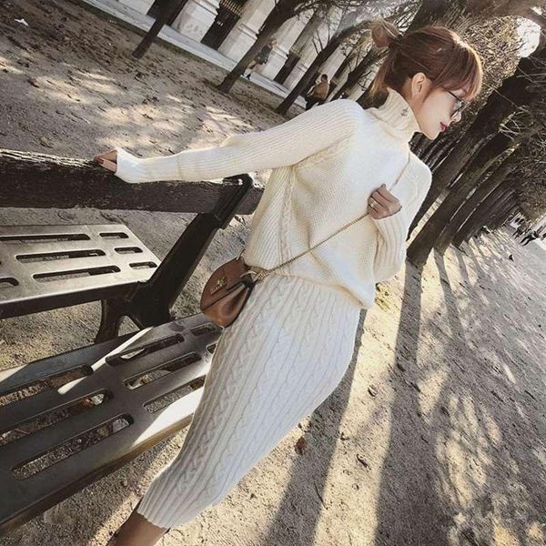 two piece dress twist knitted 2 set women fashion turtleneck pullover sweater + split pencil skirt lady runway knitting, White
two piece dress twist knitted 2 set women fashion turtleneck pullover sweater + split pencil skirt lady runway knitting, White