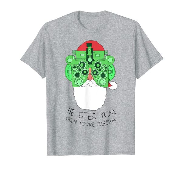 he sees you when you're sleeping | funny santa holiday t-shirt, White;black