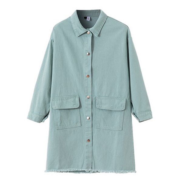 women apricot green denim jacket button pocket long sleeves turn down collar hole print loose jean coat c0525 210514, Black;brown
women apricot green denim jacket button pocket long sleeves turn down collar hole print loose jean coat c0525 210514, Black;brown