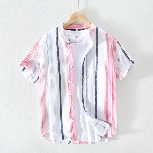 men's casual shirts 100% pure linen striped short sleeve stand collar man summer fashion breathable clothing, White;black
men's casual shirts 100% pure linen striped short sleeve stand collar man summer fashion breathable clothing, White;black