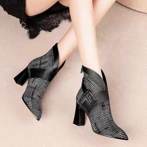 boots autumn shoes for women pointed toe belt buckle decoration breathable high heels leather stitching, Black
boots autumn shoes for women pointed toe belt buckle decoration breathable high heels leather stitching, Black