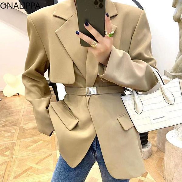 women's jackets onalippa women jacket 2021 autumn korean chic retro elegant british style lapel design one buckle waist slim long-sleev, Black;brown
women's jackets onalippa women jacket 2021 autumn korean chic retro elegant british style lapel design one buckle waist slim long-sleev, Black;brown