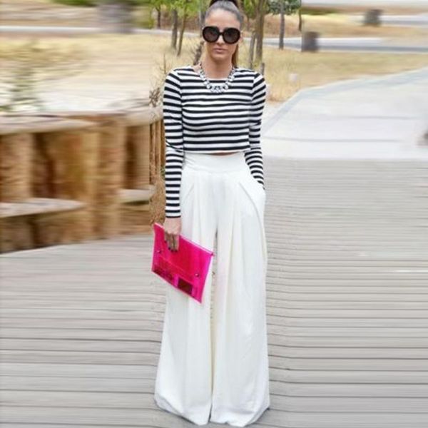 women's pants & capris women palazzo chiffon wide leg high waist baggy trousers woman flare casual fashion bottom spring/summer, Black;white
women's pants & capris women palazzo chiffon wide leg high waist baggy trousers woman flare casual fashion bottom spring/summer, Black;white