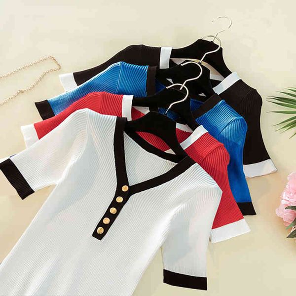 women's t-shirt female button-down shirt, contrast-colored women's clothes for summer , korean style qzjn, White
women's t-shirt female button-down shirt, contrast-colored women's clothes for summer , korean style qzjn, White