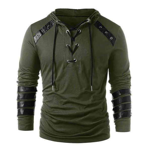 men's hoodies & sweatshirts fashion men full sleeve drawstring outerwear pullover sweatshirt vintage faux leather patchwork lace up hoo, Black
men's hoodies & sweatshirts fashion men full sleeve drawstring outerwear pullover sweatshirt vintage faux leather patchwork lace up hoo, Black